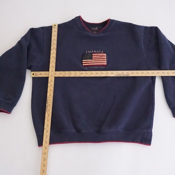 Vtg '90S C & B Sport Navy Patriotic America Freedom Cotton Crewneck Sweater XL - Picture 3 of 9